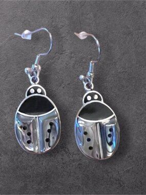 Vintage Alpaca Abalone Lady Bug Earrings